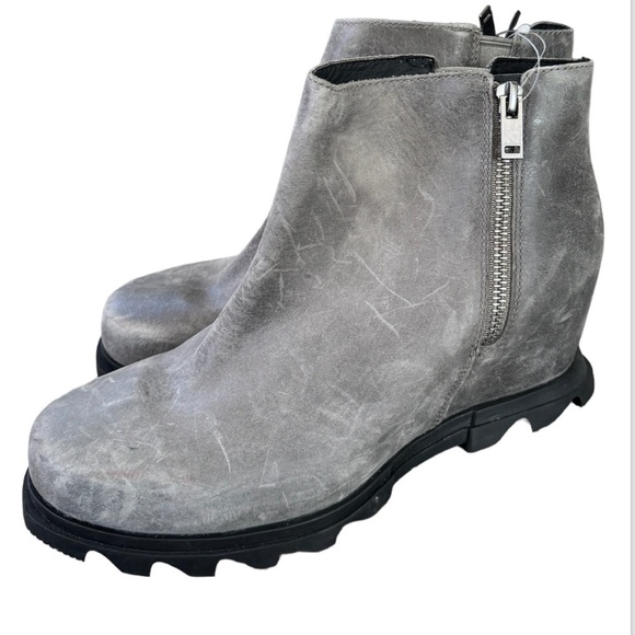 Sorel Joan of Arctic Wedge II Zip Booties 12 Gray‎ Waterproof Rain Leather Comfy - Picture 2 of 7